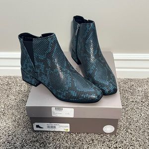 Franco Sarto Blue Snake Print Heeled Boots